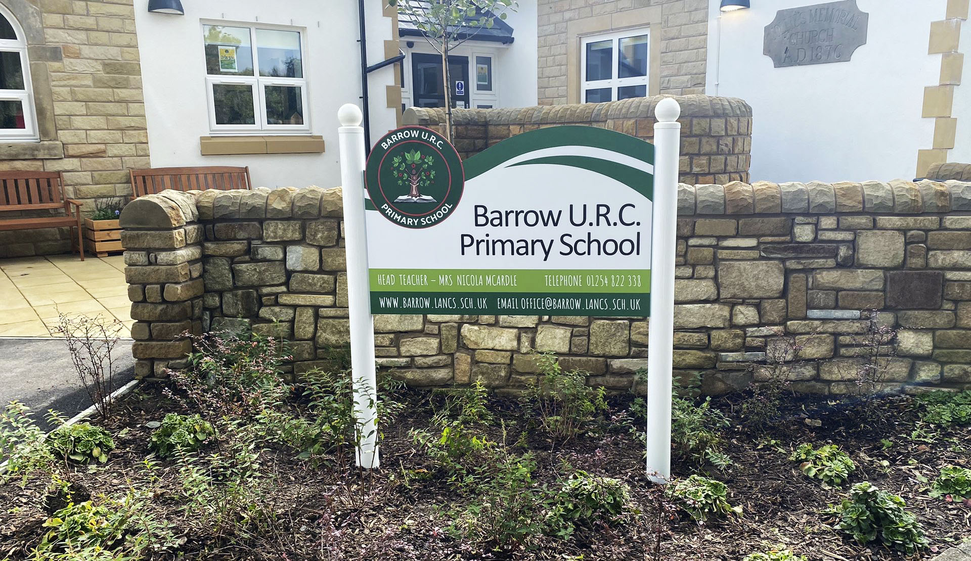 School photography signage for Barrow URC Heckford