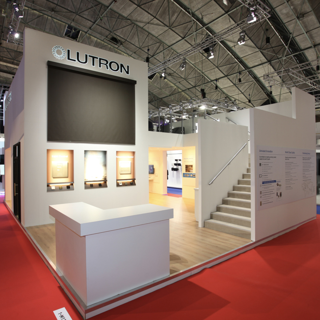 Two story exhibition stand with upstairs seating area for talking to prospective clients away from the hustle and bustle of the exhibition floor